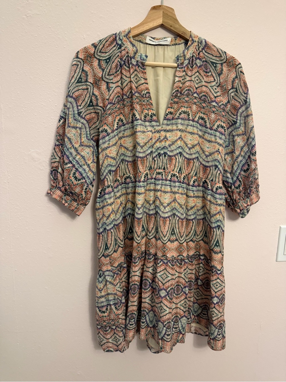 Amanda Uprichard Peach Multi-Print Mini Dress